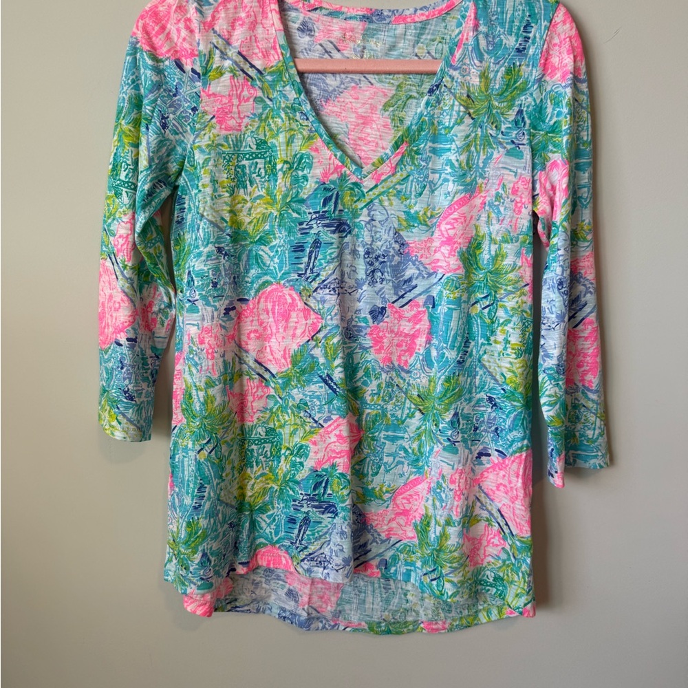 Lilly Pulitzer ETTA floral top “multi Bohemian queen”  3/4  size XS